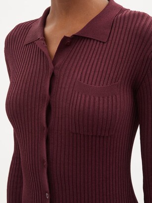 STAUD Napa Buttoned Ribbed-knit Dress - Burgundy