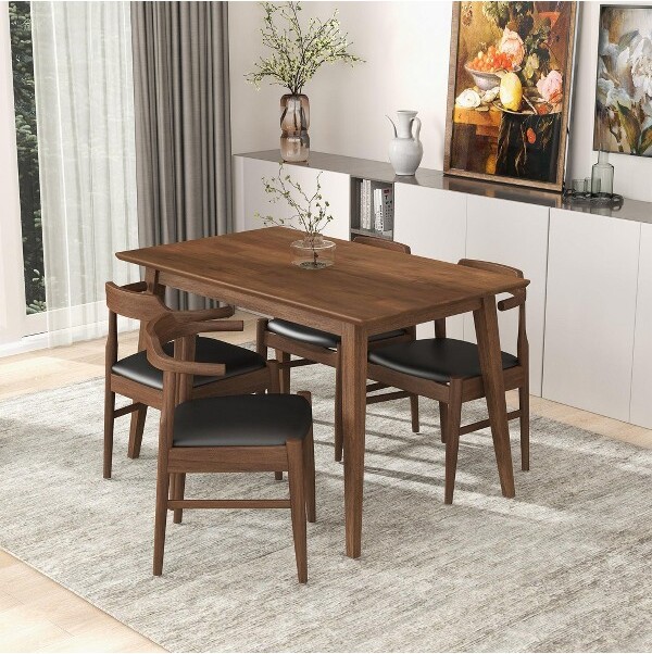 HBEZON 47″ModernStyleSolidWoodRectangularDiningTable–ModernBeveled-EdgeBreakfastTable,Seats4