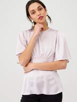 Thumbnail for your product : Very Angel Sleeve Peplum Satin Blouse - Ash Grey