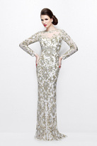 Thumbnail for your product : Primavera Couture - Long Sleeve Luxurious Floral Sequined Long Sheath Gown 1401
