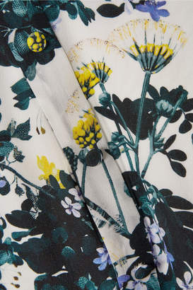 Erdem Bernette Button-detailed Floral-print Silk Crepe De Chine Dress - Blue