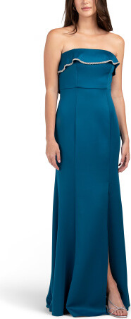 TJMAXX Strapless Ruffle Gown With Bejeweled Detail For Women, Polyester