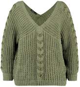 Thumbnail for your product : boohoo Plus Lace Up Sleeve Cable Knit Jumper