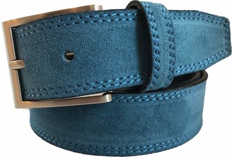 Italian Belt Company Mens Belt 100% Italian Denim Blue Suede Belt 35mm (Medium 32-35 Inches)