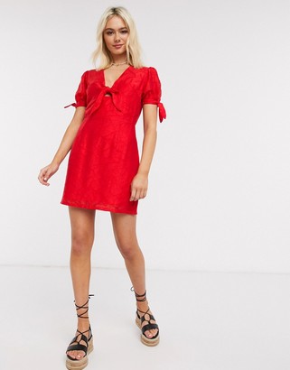 Moon River bow detail mini dress in red