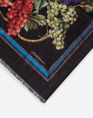 Dolce & Gabbana MODAL AND CASHMERE SCARF WITH GRAPE PRINT: 135 X 200CM- 53 x 78 INCHES