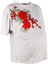 Thumbnail for your product : boohoo Maternity Anna Embroidered Applique Cut Out Shoulder Top