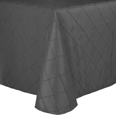 Ultimate Textile -10 Pack- Embroidered Pintuck Taffeta 120 X 120-Inch Square Tablecloth With Rounded Corners Steel Grey