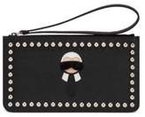 Thumbnail for your product : Fendi Karlito Studded Mink Fur & Saffiano Leather Zip Pouch