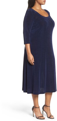 Vikki Vi Three-Quarter Sleeve Stretch Knit A-Line Dress