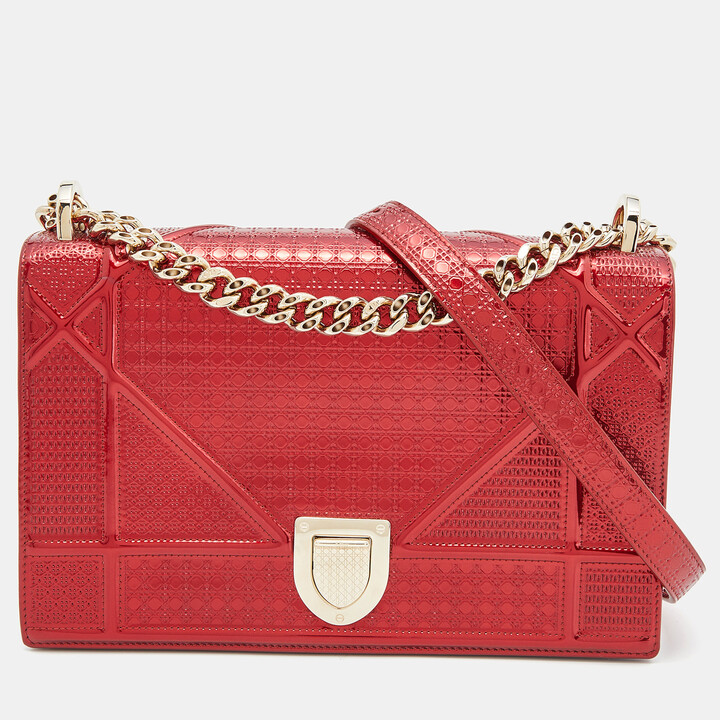 Christian Dior Metallic Patent Studded Small Diorama Flap Bag