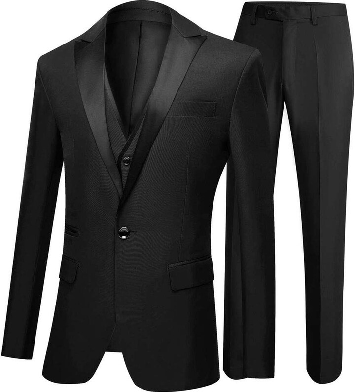 YZHEN Mens One Button 3 Pieces Wedding Suits Shawl Lapel Mens Suits Groom Tuxedos 