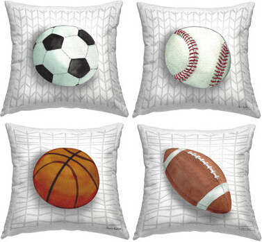Stupell Industries Sports Balls on Geometric 4 Piece Outdoor Printed Pillow Set by Sharon Kuplack