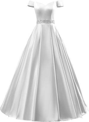 Rieshaneea Womens Off Shoulder Prom Dresses Beaded Long Formal Party Ball Gowns