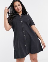 Thumbnail for your product : ASOS DESIGN Curve soft denim smock shirt dress in washed black