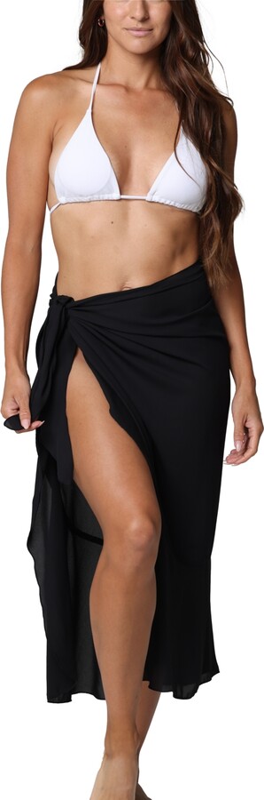 J Valdi Women's Solid Ruffled Long Side-Tie Sarong Cover-Up