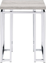 ACME Chafik End Table, Natural Oak & Chrome 85372