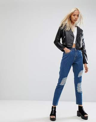 Noisy May High Waist Mom Jean With Piercing Pocket Detail