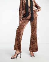 Thumbnail for your product : Noisy May crushed velvet flared pants in brown (part of a set)