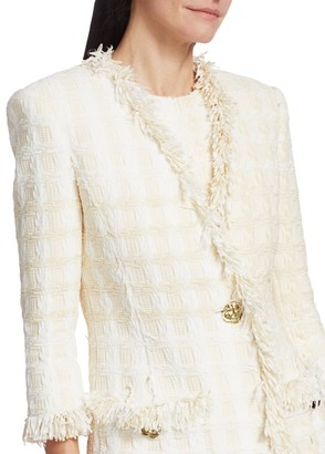 Oscar de la Renta Tiered Tweed Single Button Jacket