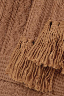 Mother of Pearl Draped Fringed Cable-knit Wool-blend Sweater - Camel