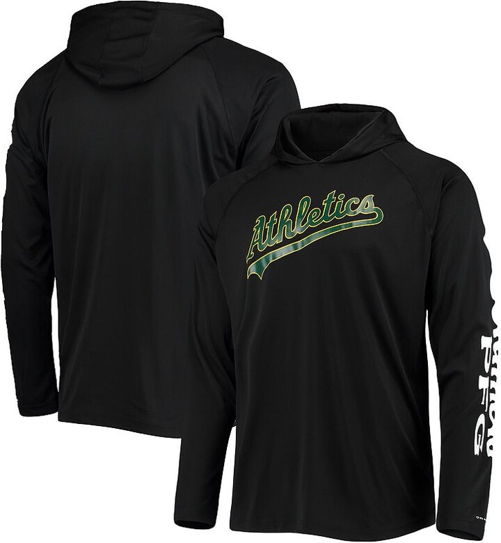 Men's Columbia Black Oakland Athletics Terminal Tackle Omni-Shade Raglan Pullover Hoodie