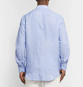 Canali Blue Slim-Fit Pinstriped Linen Shirt