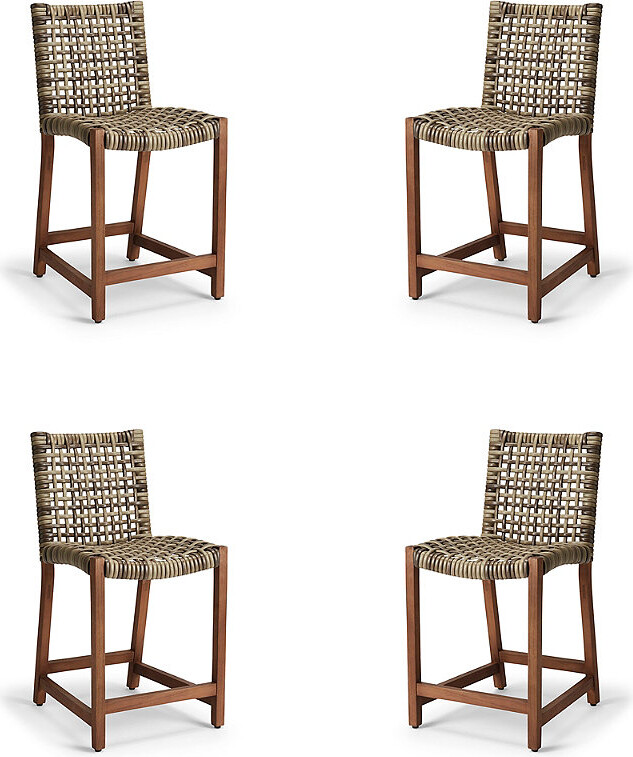 Isola 4-pc. Counter Stool in Natural Teak & Driftwood Wicker