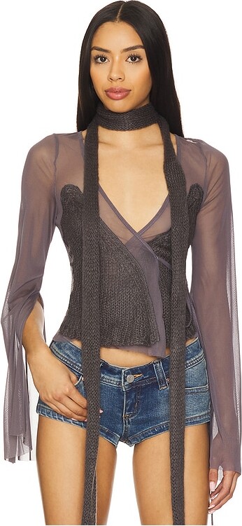 Jaded London Mesh & Knit Wrap Top in Black