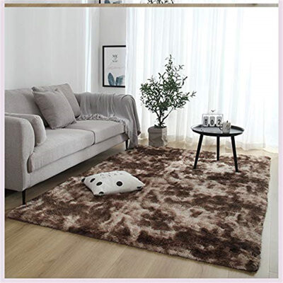 Blivener Soft Touch Area Rug Bedroom Anti-Skid Yoga Carpet Shaggy Rugs Fluffy Motley Tie-dye Carpets A White 160 x 200 cm