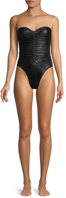 Norma Kamali Slinky Marissa Strapless Ruched High-Cut One-Piece Swimsuit