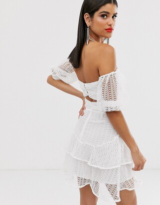 Asos Tall ASOS DESIGN Tall bardot mini dress in broderie lace with circle trim detail