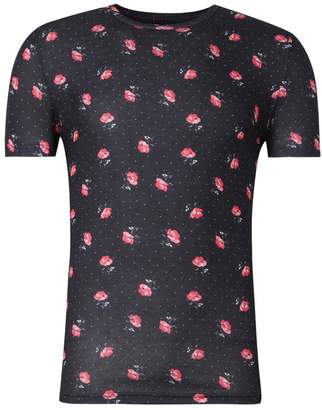 boohoo Ditsy Floral Print Muscle Fit Curved Hem Tee
