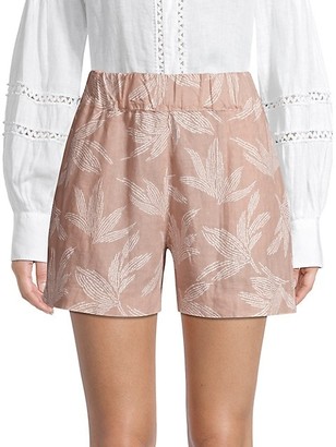 120% Lino Elastic Waist Embossed Floral Shorts