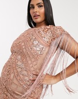 Thumbnail for your product : A Star Is Born Plus exclusive embellished maxi dress with fringe sleeves in rose gold