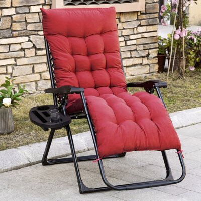 Arlmont & Co. Zero Gravity Reclining Chair With Breathable Cushion And Side Tray, 264 Lbs Load Capacity, Red For Indoor & Outdoor Folding Chair, Gravity, Padded Cab