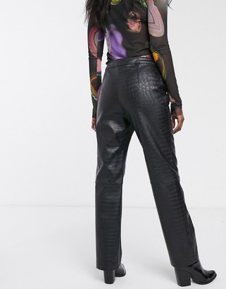 Weekday croc effect faux leather pants in black