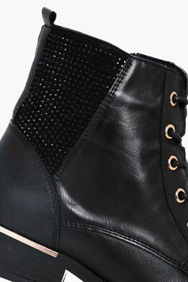 boohoo Zoe Diamante Trim Lace Up Ankle Boot