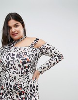 Thumbnail for your product : ASOS CURVE Midi Dress in Animal Print with Cut Away Neck