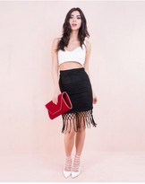 Thumbnail for your product : Missy Empire Jasmy Black Floral Lace Tassel Midi Skirt
