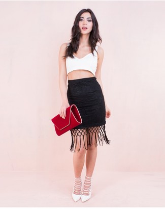 Missy Empire Jasmy Black Floral Lace Tassel Midi Skirt