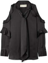 Thumbnail for your product : By Malene Birger Pallerno Cold-shoulder Ruffled Satin Blouse