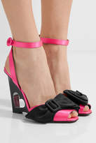 Thumbnail for your product : Prada Bow-embellished Satin Wedge Sandals