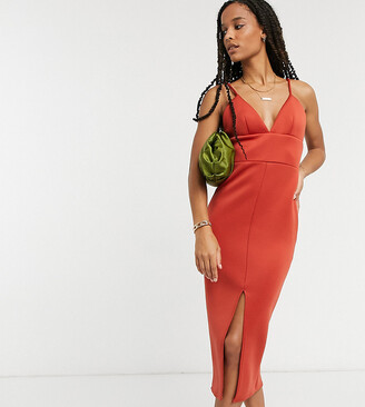 True Violet exclusive bodycon midi dress with front split in burnt orange