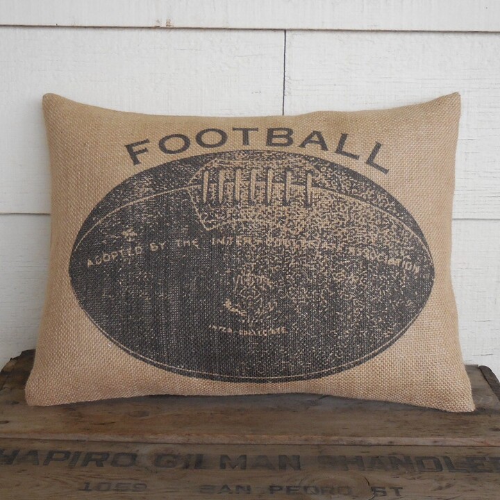 Vintage Football Burlap Pillow, Decor, Man Cave Gift, Farmhouse Pillows, Insert Included