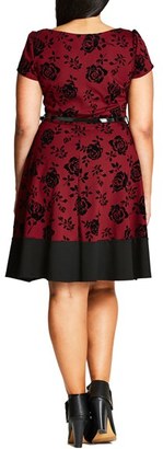 City Chic Plus Size Women's Flocked Lover Fit & Flare Dress