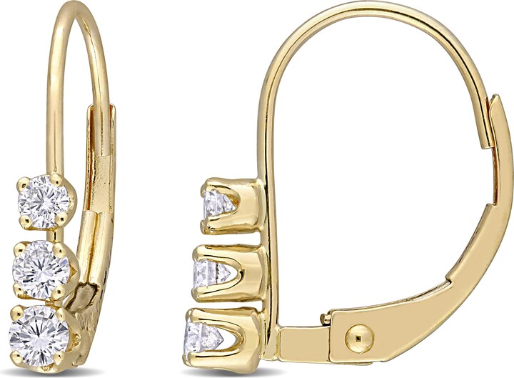 Mimi & Max 1/4ct TW 3-Stone Diamond Leverback Earrings in 14k Yellow Gold