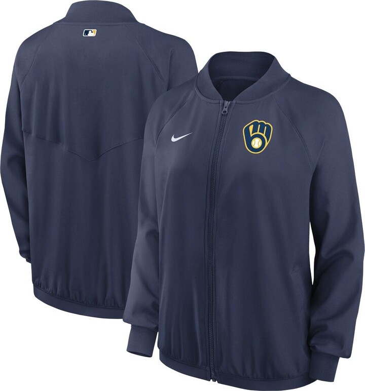Women's Nike Navy Milwaukee Brewers Authentic Collection Team Raglan Performance Full-Zip Jacket