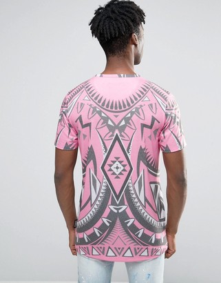 Jaded London Longline T-Shirt With All Over Kaleidascope Print
