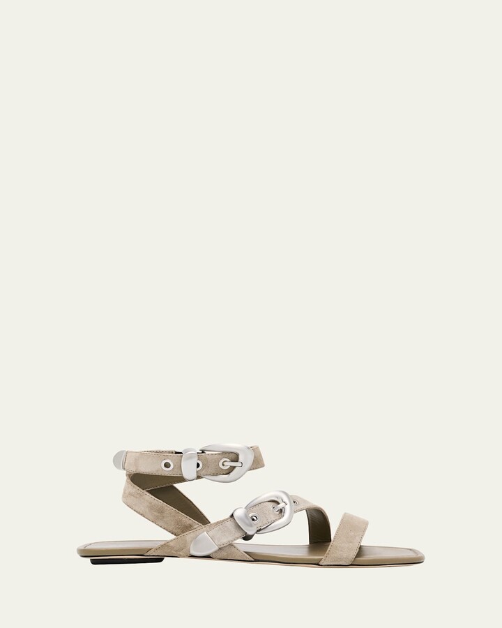 Stuart Weitzman Maven Suede Buckle Flat Sandals